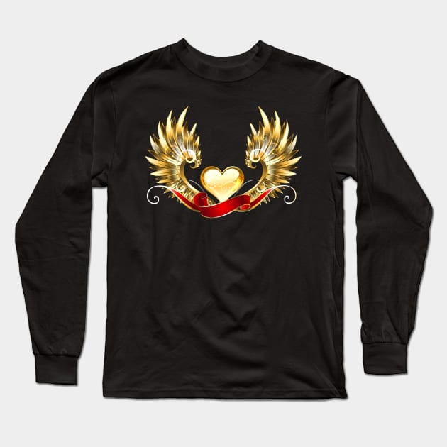 Golden heart with golden wings Long Sleeve T-Shirt by Blackmoon9